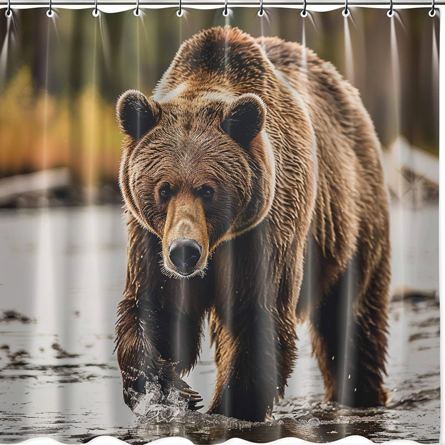 Grizzly Bear Shower Curtain Real Photo of Brown Bear in Water Animal
