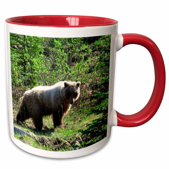 3drose, Grizzly Bear Stops for a Rest on the Side of the Atlin Road in Yukon Territory Canada, 11oz Two-tone Red Mug