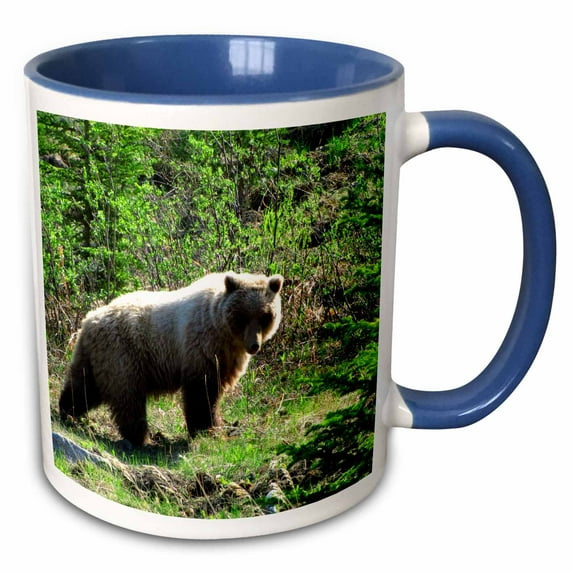 3drose, Grizzly Bear Stops for a Rest on the Side of the Atlin Road in Yukon Territory Canada, 15oz Two-tone Blue Mug