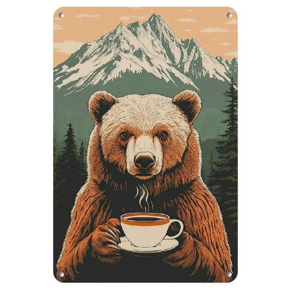 Grizzly Bear Style Metal Iron Sign, 8x12 Inch - Reusable, Rustic Charm for Home, Kitchen, Bedroom, Garden, Bathroom, Garage, Hotel, Office, Bakery - Antique Effect, Easy to Hang, Trim, Dining Room