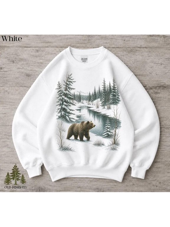 Grizzly Bear Sweatshirt Snowy Forest Winter Wildlife Nature