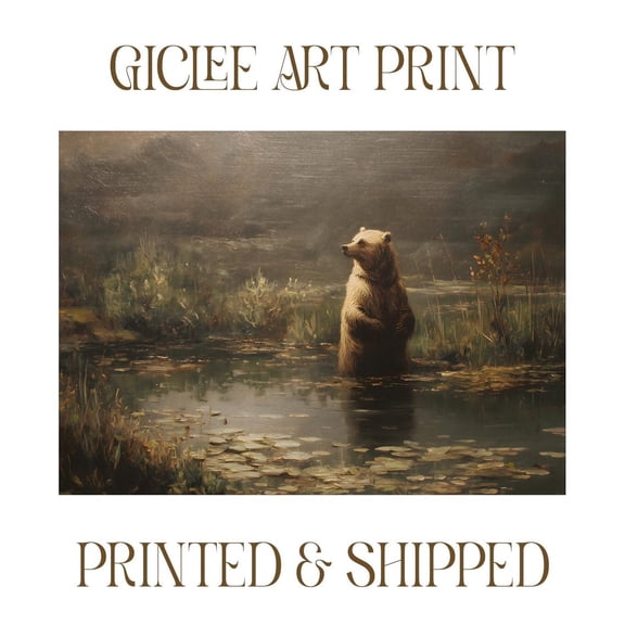 Grizzly Bear Wall Art For Cabin Decor For Nursery Wall Decor Bear Decor For Bathroom Wall Art Rustic Decor For Lodge Wall Decor For Boy Room, 8x12 UNFRAMED