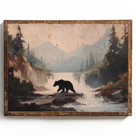 Grizzly Bear Wall Art Print, Rustic Mountain Cabin Decor