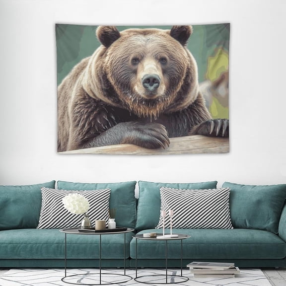 Grizzly Bear Wall Tapestry for Bedroom 30x40 Boho Tapestry Wall Hanging, 3 Hangers And 2 Clips, Funny Large Tapestries for Room Aesthetic Vertical Living Room Tapestrys Home Decor