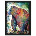 thumbnail image 1 of Grizzly Bear With Botanical Patterns Folk Art Watercolour Painting Artwork Framed Wall Art Print A4, 1 of 4