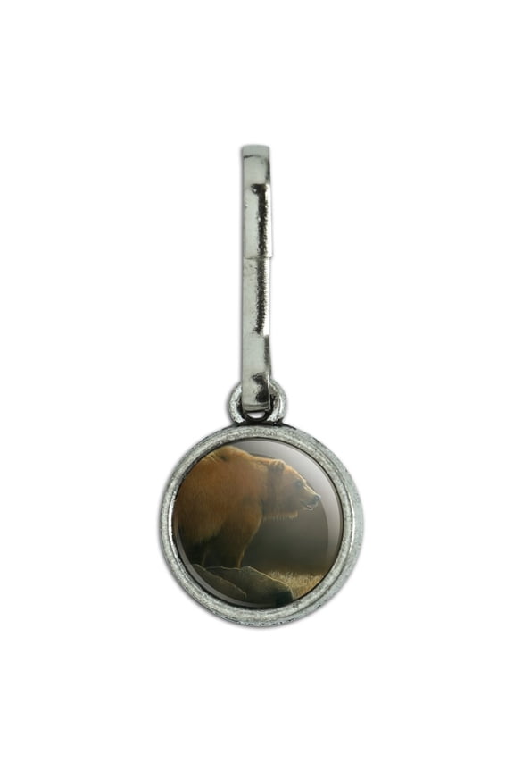 Grizzly Bear in the Morning Glow Antiqued Charm Clothes Purse Suitcase Backpack Zipper Pull Aid