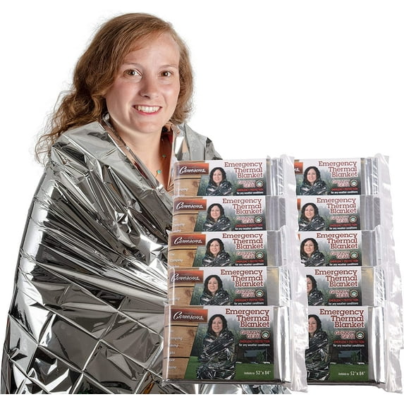 Grizzly Gear Emergency Thermal Blanket 10 Pack Set- 7 x 4 1/3 Ft- Thermal Mylar, Insulated, Heat Resistant, Weatherproof and Tearproof Survival Supplies