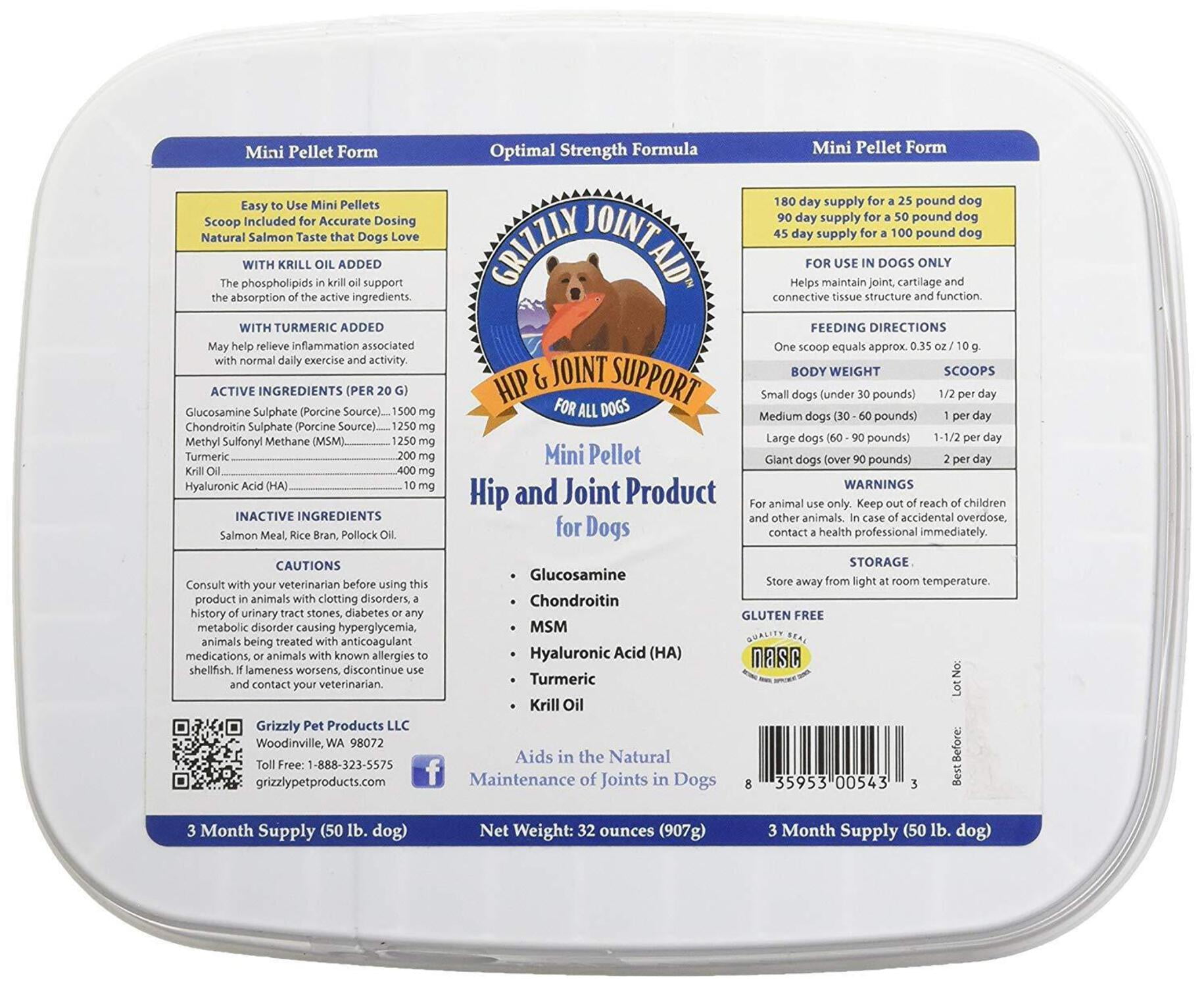 Grizzly Pet Products Pellet Joint Aid for Dogs 3 Month Supply Mini Pellets 32 oz.