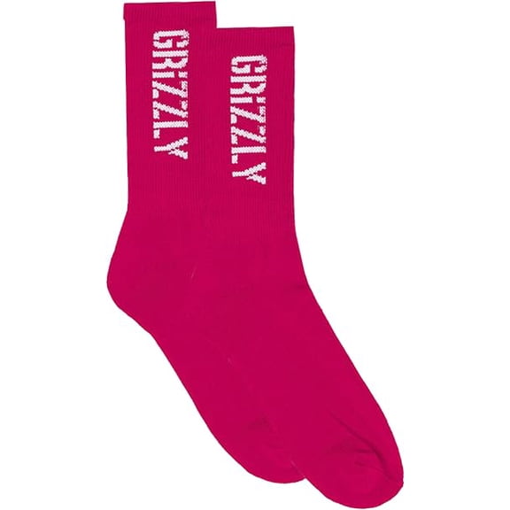 Grizzly Stamp Crew Socks Pink/White 1 Pair