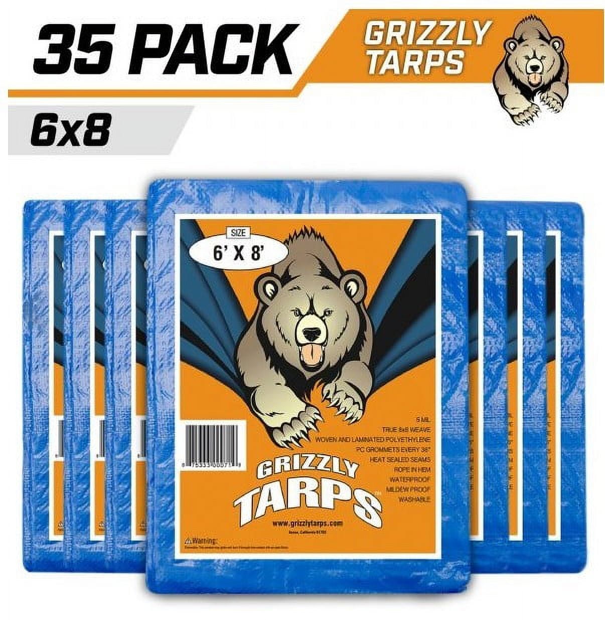 Grizzly Tarps by BAir 6' W x 8' L MultiPurpose Waterproof Tarp, 8x8