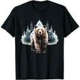 thumbnail image 1 of Grizzly bear animal in a geometric figure forest T-Shirt, 1 of 5