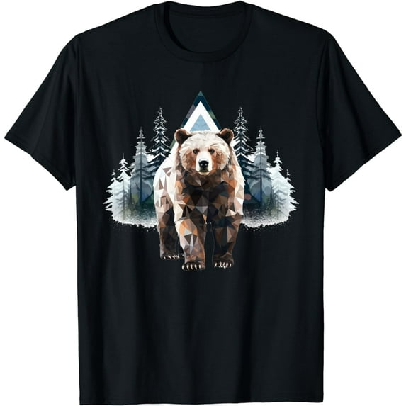 Grizzly bear animal in a geometric figure forest T-Shirt