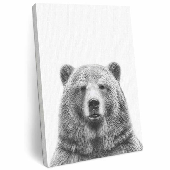 Grizzlybear Canvas Wall Art Framed Wall Decor for Living Room Bedroom Bathroom, Minimalist Black White Sketch Portrait Canvas Pictures Ready to Hang Decor, 8"x12"