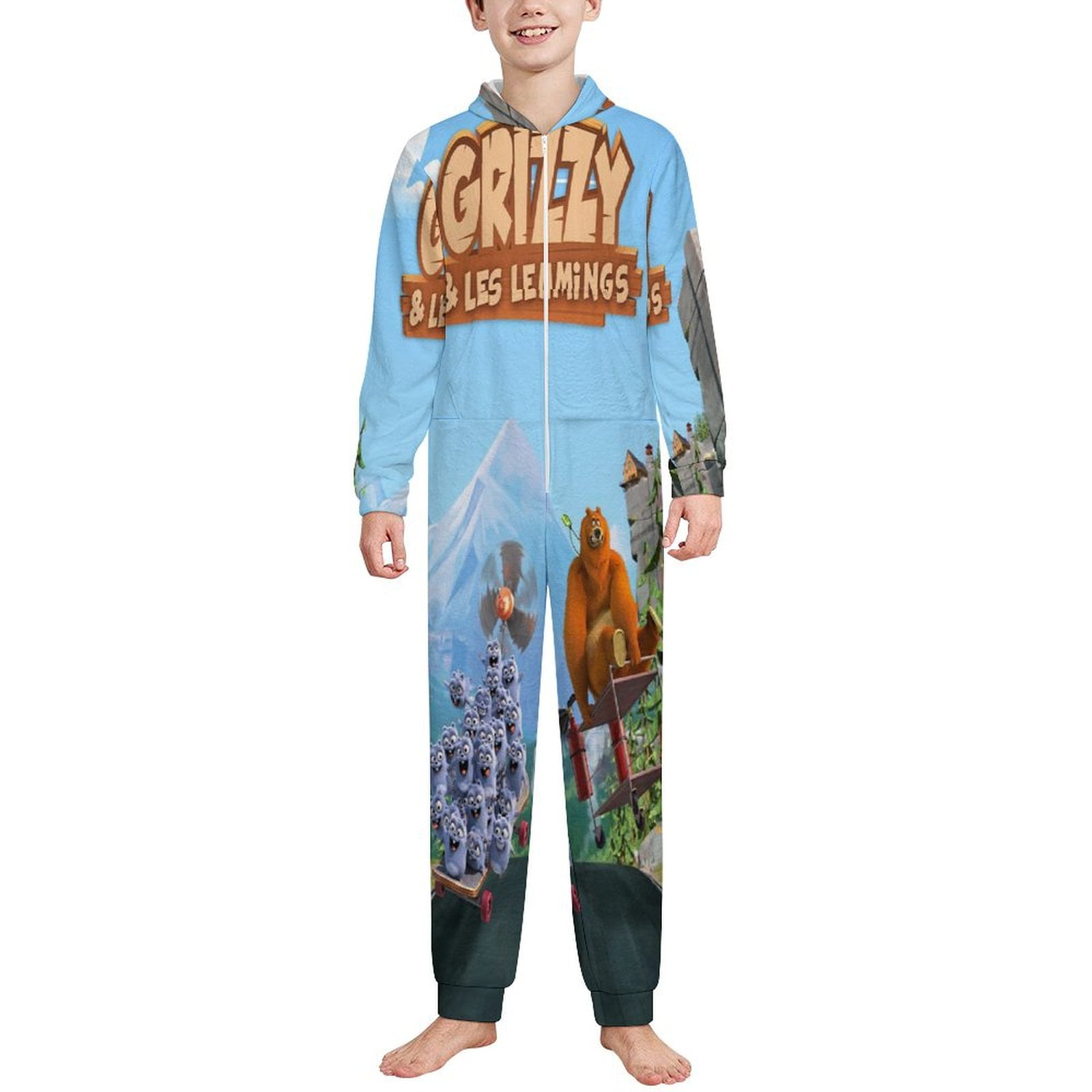 Grizzy And The Lemmings Kids One Piece Pajama Hooded Union Suit PJs ...