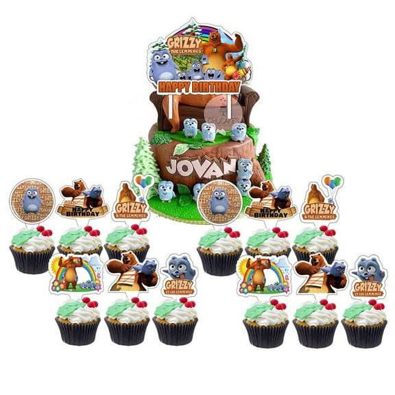 Grizzy and the Lemmings Cake Topper Cupcake Set Party Supplies Decoration Birthday Decor Kit