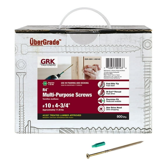 Grk Fasteners Deck Screw,#10,Steel,4 45/64"L,PK800 GRK00143