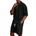thumbnail image 1 of GrmtClth 2 Piece Set for Men Waffle Knit Short Sleeve Polo Shirt Summer Shorts Set Casual Vacation Outfits Sweatsuit with Pocket Black S, 1 of 8