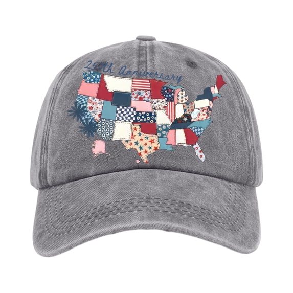 GrmtClth 250 Anniversary Usa Hats Casual 1776 Print Baseball Caps Classic Distressed Washed Caps Fashion Adjustable Headwear Gray