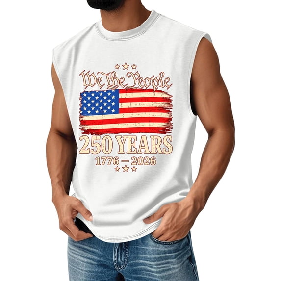 GrmtClth 250 Anniversary Usa Tank Top 2026 Independence Day 1776-2026 Print Shirt Fashion Sleeveless Tee Dressy Crew Neck Clothing White 3XL