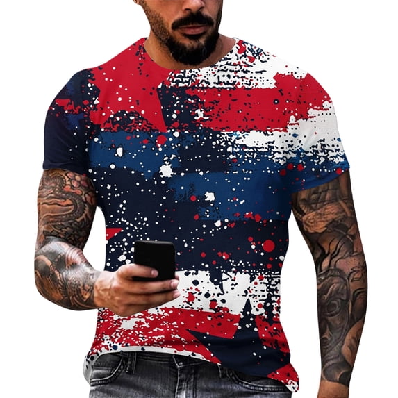 GrmtClth 4th of July Tops for Men Independence Day American Flag Print Lightweight Tee Short Sleeve Comfy Shirts Crew Neck Clothes Sky Blue M
