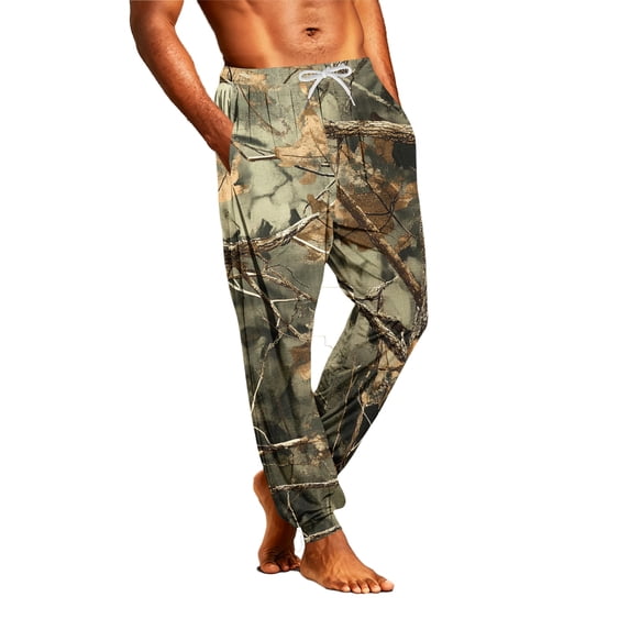 GrmtClth Adjustable Drawstring Waist Soft Realtree Tree Jogger Night Pants Breathable Relaxed Fit Elastic Ankle Loungewear Trousers Yellow S