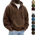 thumbnail image 1 of GrmtClth Adult Mens Quarter Zip Hoodie Vertical Rib Corduroy Loose Casual Daily Pullover Hooded Sweatshirt Coffee 3XL, 1 of 9