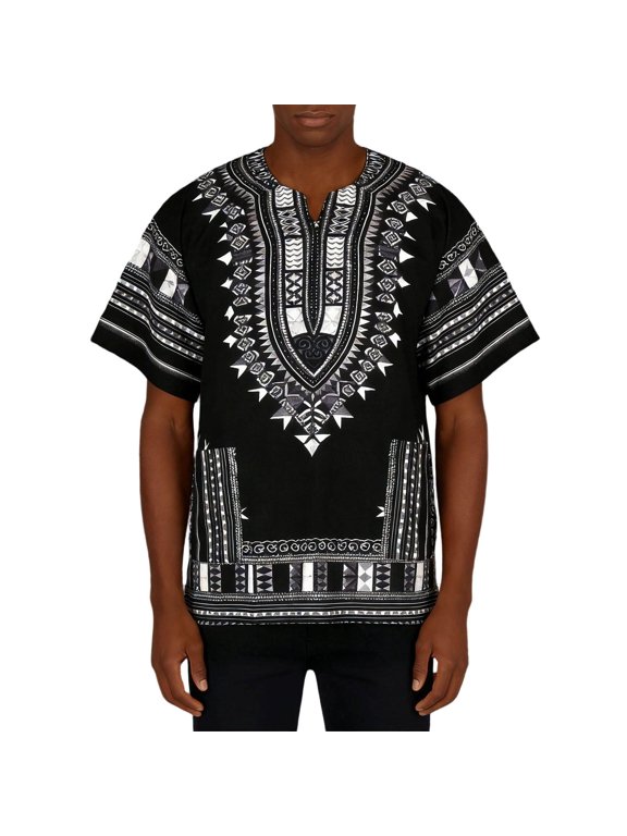 African Dashiki Shirt 2026 Party Hippie Tee Active Pattern Tops Traditional Short Sleeve Blouse Black S