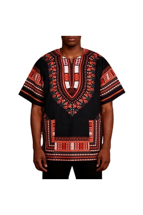 African Dashiki Shirt Festival Bohemian Tee Casual V-Neck Tops Trend Short Sleeve Blouses Red 2XL