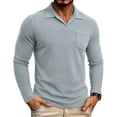 thumbnail image 1 of GrmtClth All Occasion Lapel Collar Vintage Dyed Polo Shirt for Men, Chest Pocket Long Sleeve Relaxed Fit Daily Street Casual Tops Light Gray XL, 1 of 8