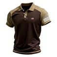thumbnail image 1 of GrmtClth American Flag Polo Shirt for Men Casual Collared Shirts Breathable Tops Color Block Button Up Short Sleeve Fashion Golf Polos Brown M, 1 of 3