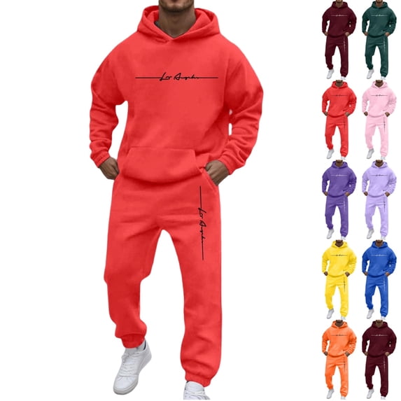 GrmtClth Athletic Outfit Sets For Men Minimal Printed Hoodie Drawstring Jogger Sweatpants 2 Piece Versatile Multi Color Home And Outdoor Sweatsuit Watermelon Red XL