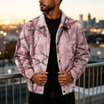 thumbnail image 1 of GrmtClth Autumn Mens Leaf Camo Retro Lapel Trucker Jacket Long Sleeve Snap Placket Loose Fit Fall Daily Outerwear Pink S, 1 of 7