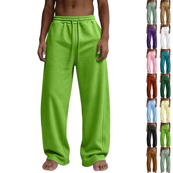GrmtClth Baggy Sweatpants for Men Wide Leg Fleece Lounge Joggers with Deep Pockets | cotton stretch blend, outer drawstring, open bottom, relaxed fit for gym, travel Fluorescent Green 3XL