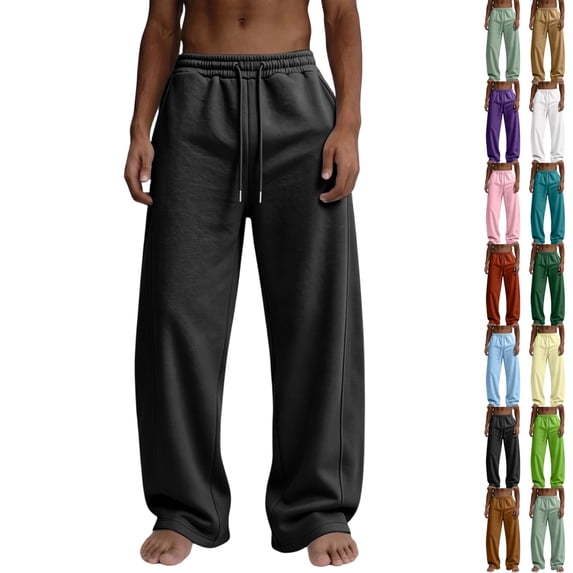 GrmtClth Baggy Sweatpants for Men Wide Leg Elastic Waist Drawstring Athletic Loose Jogger Lounge Sweat Pants with Pockets Black XL