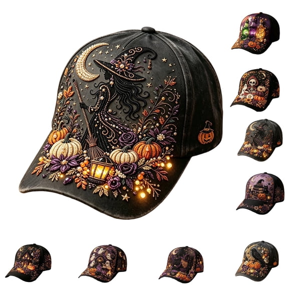 GrmtClth Black Halloween Decor Baseball Hat Printed Costume Cap Adjustable Fashion Accessory Holiday Photo Prop Trucker Cap for Adults