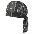 thumbnail image 1 of GrmtClth Black Minimalist Paisley Durag, Simple Print Bandana Do Rag, Breathable Turban Hat for Everyday Style, 1 of 7