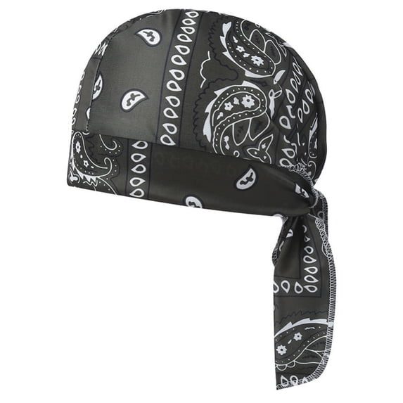 GrmtClth Black Minimalist Paisley Durag, Simple Print Bandana Do Rag, Breathable Turban Hat for Everyday Style