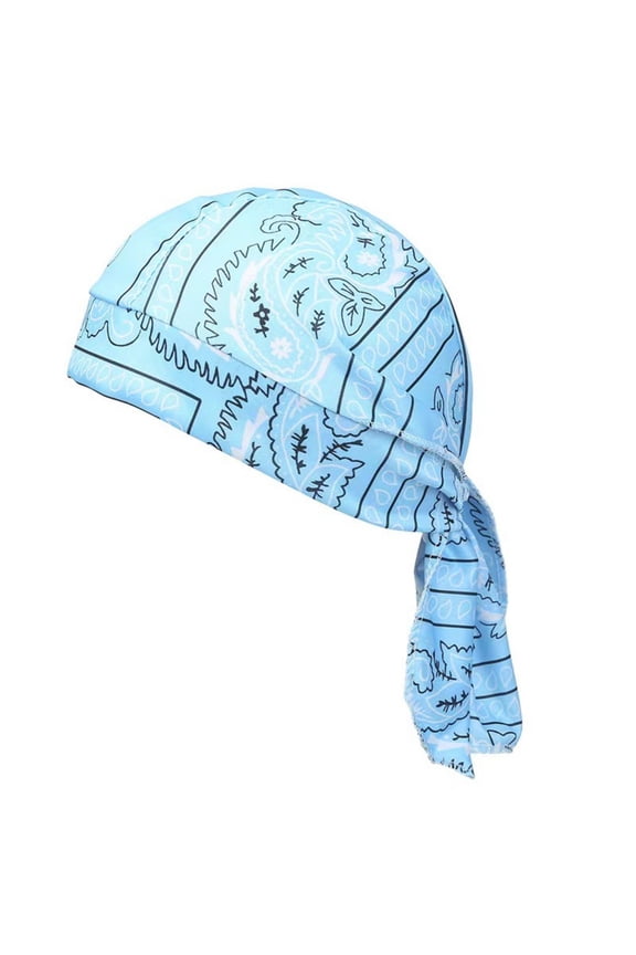 Blue Silky Durag Head Scarf, Breathable Pirate Cap with Extra Long Tails, Paisley Pattern Do Rag for Sports & Daily Wear