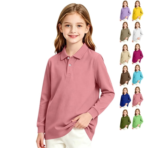 GrmtClth Boys School Uniform Everyday Polo Shirts Solid Plain Design Must Have Casual School Outfits Light pink 12-13Years