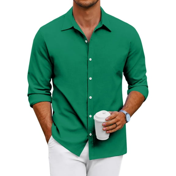 GrmtClth Button Down Shirt Men Long Sleeve Regular Fit Dress Shirt Business Stretch Solid Casual Shirts Dark Green XXL