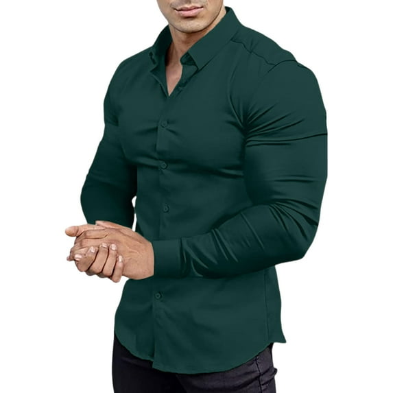 GrmtClth Button Down Shirt Men Long Sleeve Regular Fit Dress Shirt Classic Soft Solid Casual Shirts Army Green L