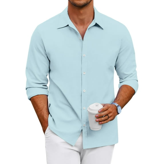 GrmtClth Button Down Shirt Men Long Sleeve Slim Fit Dress Shirt Business Stretch Solid Color Formal Shirt Sky Blue L