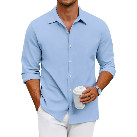 GrmtClth Button Up Shirt Men Long Sleeve Regular Fit Dress Shirt Classic Soft Solid Color Formal Shirt Light Blue M