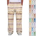 thumbnail image 1 of GrmtClth Cargo Pants For Men Striped Print Loose Straight Leg Lightweight Drawstring Casual Streetwear Trousers Beige 2XL, 1 of 8