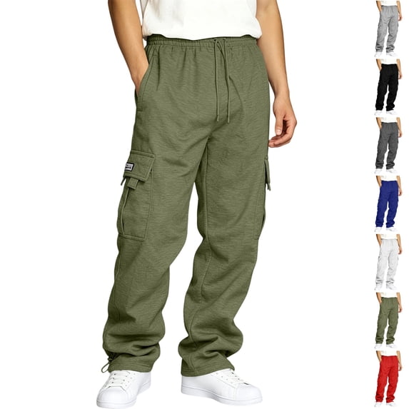 GrmtClth Cargo Pants for Men Drawstring Wide Leg Joggers Sweatpants Lightweight Comfy Sweat Pants Pockets Army Green 2XL