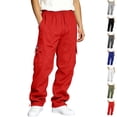 thumbnail image 1 of GrmtClth Cargo Pants for Men Heavyweight Fleece Sweatpants Loose Fit Open Bottom Cargo Pants for Gym Hiking Casual Wear Red 3XL, 1 of 5