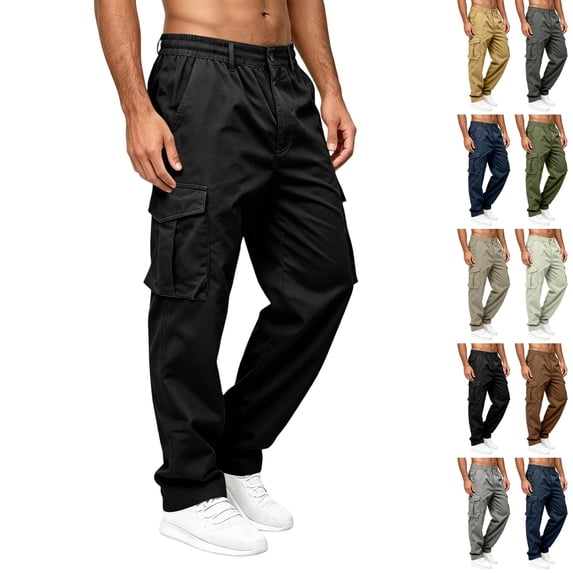 GrmtClth Cargo Pants for Men Hiking Work Sweatpants | Casual Jogger Elastic Waist Multi Pockets Fishing Athletic Outdoor Trousers Black 2XL
