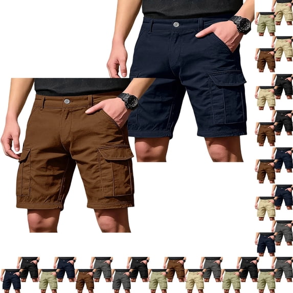GrmtClth Cargo Shorts For Men 2 Pack Breathable Relaxed Fit Outdoor Shorts Quick Dry Large Cargo Pockets Dual Color Pack Hiking Construction Pants Brown 4XL
