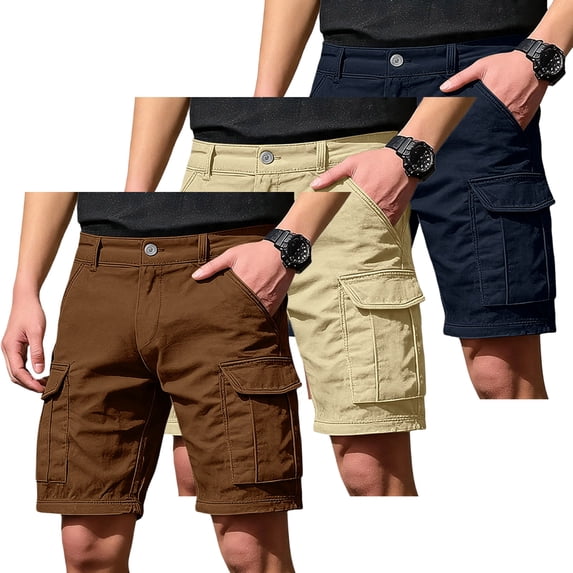 GrmtClth Cargo Shorts For Men 3 Pack Quick Dry Relaxed Fit Travel Hiking Shorts Large Utility Storage Pockets Lightweight Three Solid Color Bundle Construction Pants Coffee XL