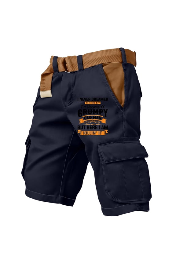 Cargo Shorts for Men 2026 Summer Distressed Washed Short Trouser Summer Elastic Waist Trendy Short Pant Multi-Pocket Dark Blue 2XL